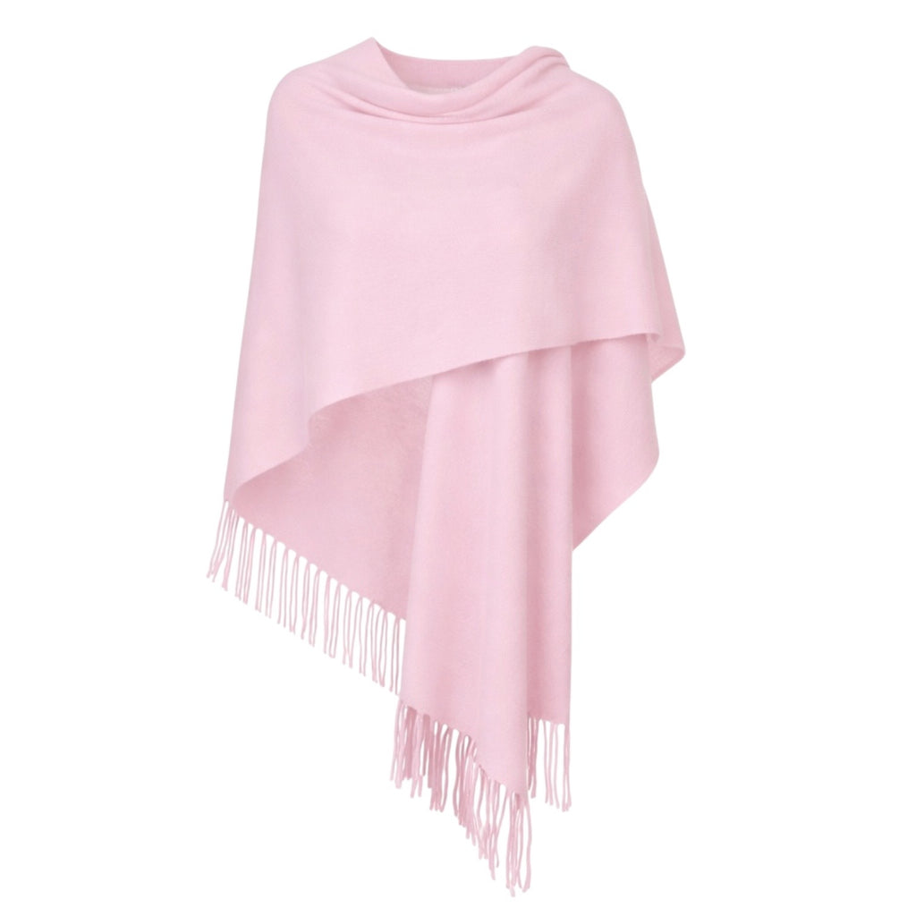 Soft Baby Pink 100% Pure Cashmere Cape with Removable Fringe by Kenmare Cashmere