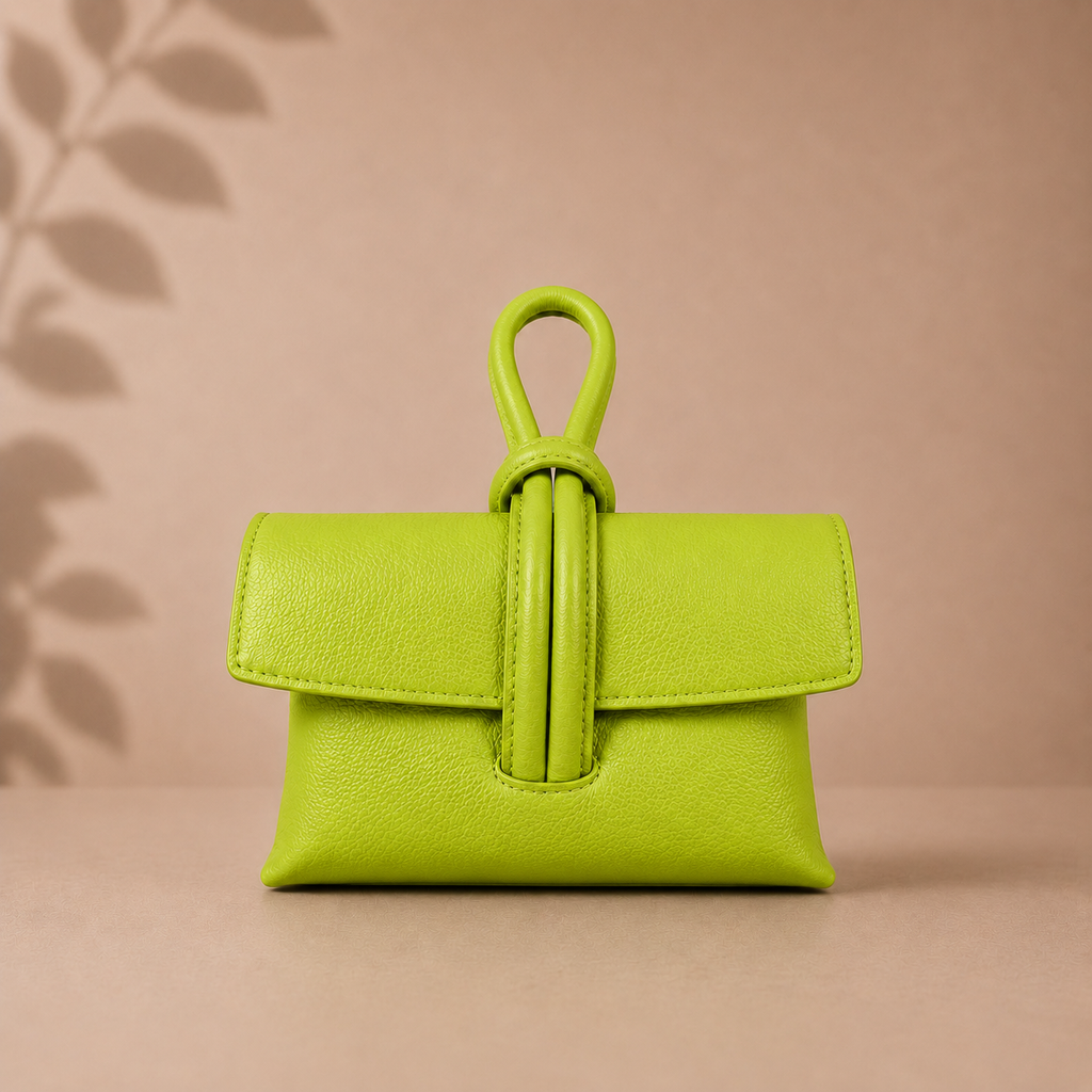 Lime Green Dollar Leather Clutch by Kenmare Cashmere