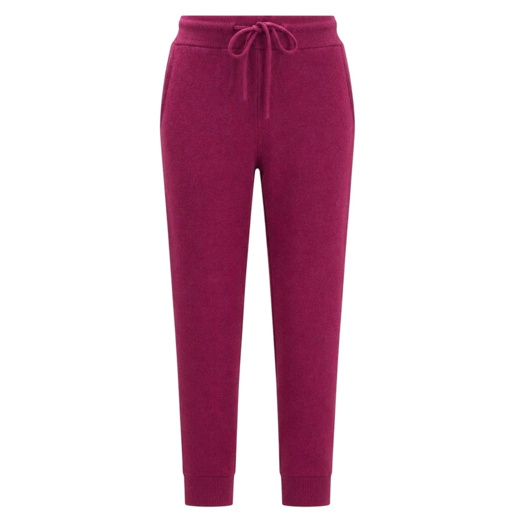 Loganberry 100% Pure Cashmere Joggers with Ribbed Cuff and Drawstring Waist by Kenmare Cashmere