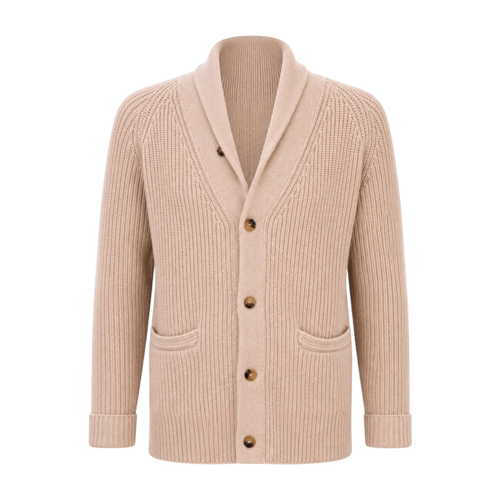 Men’s Champagne 8 Ply 100% Pure Cashmere Cardigan by Kenmare Cashmere