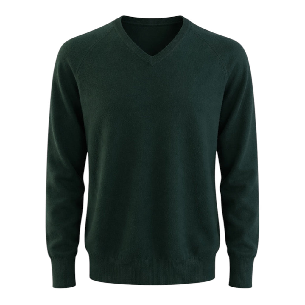 Mens Hunter Green 100% Pure Cashmere V Neck Sweater by Kenmare Cashmere