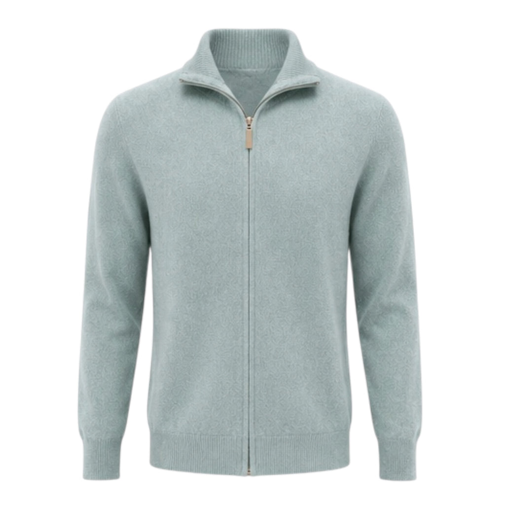 Men’s Sea Green Full Zip Cardigan by Kenmare Cashmere