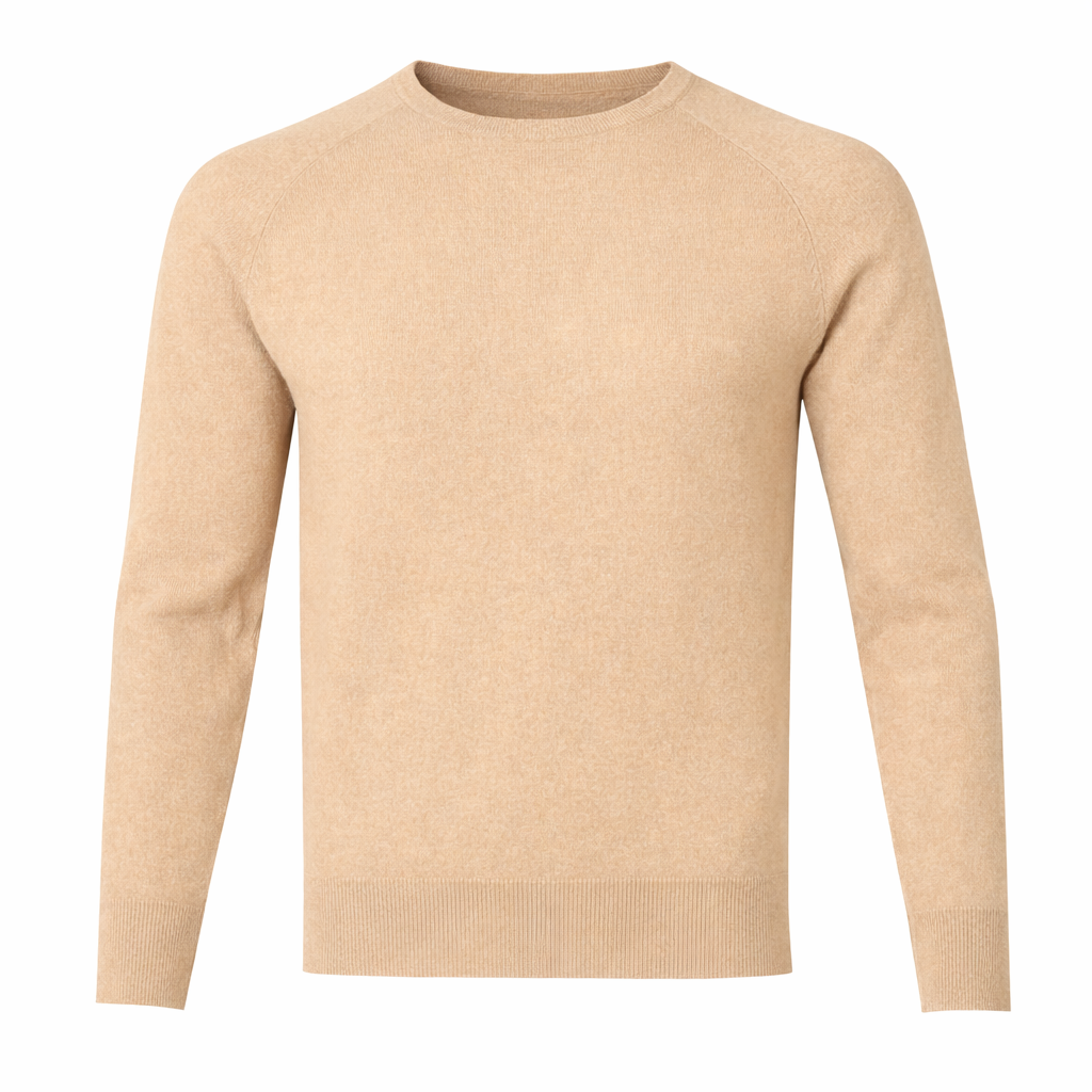 Mens Soft Beige 100% Pure Cashmere Crew Neck by Kenmare Cashmere