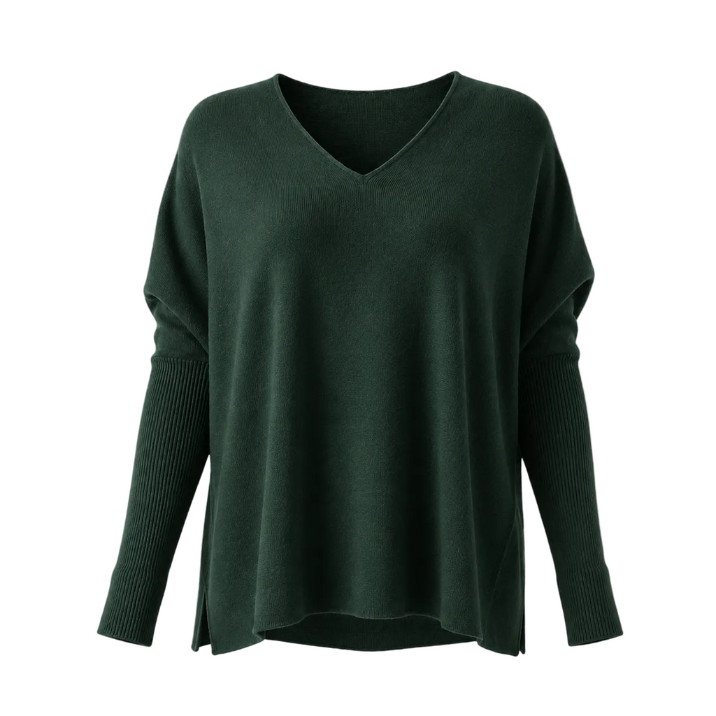Moss Green 100% Pure Cashmere V Neck Tunic by Kenmare Cashmere