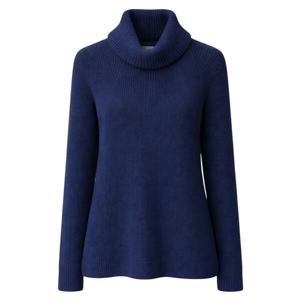 Deep Navy 4-ply Pure Cashmere Cowl Neck Sweater by Kenmare Cashmere