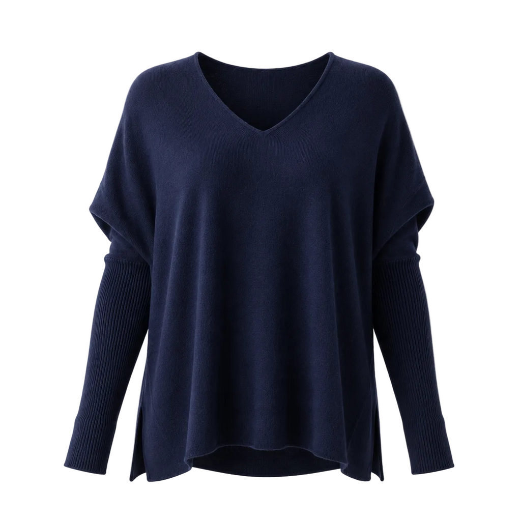 Navy 100% Pure Cashmere V Neck Tunic by Kenmare Cashmere