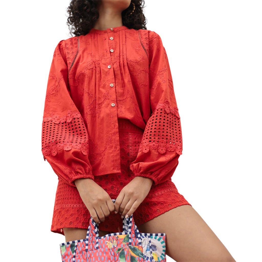 Orange Embroidered  Blouse and Matching Shorts by Emily Lovelock