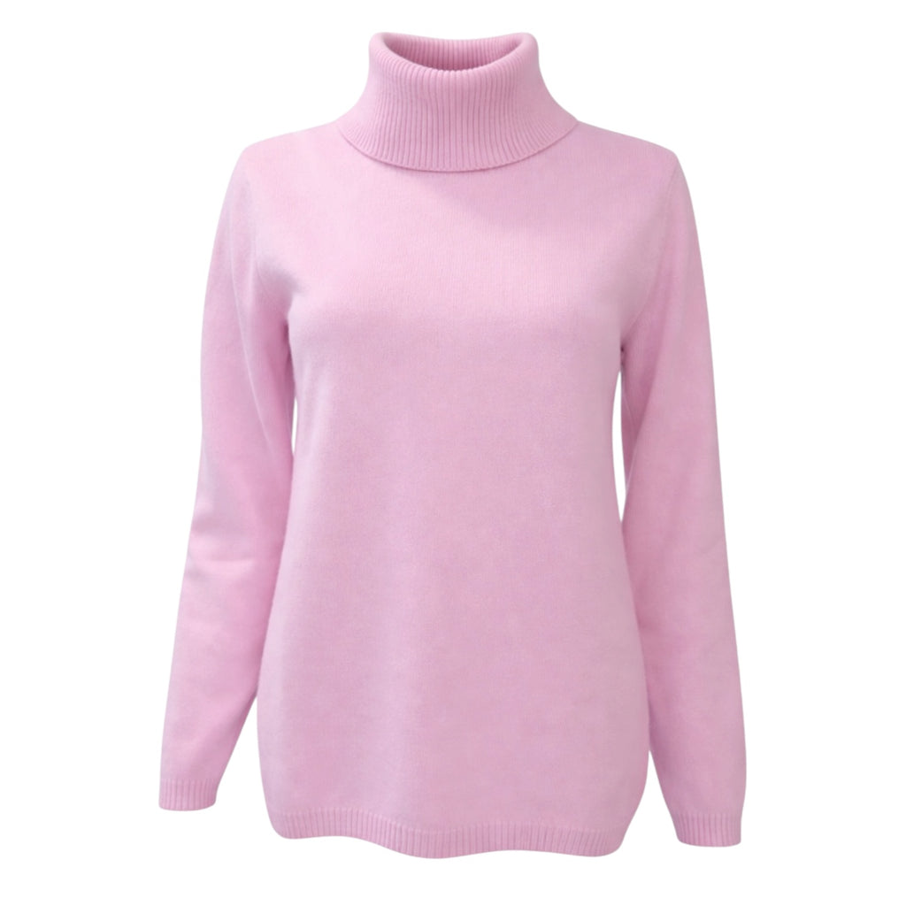 Baby Pink 100% Pure Cashmere Sweater with Draped Cowl Neck by Kenmare Cashmere
