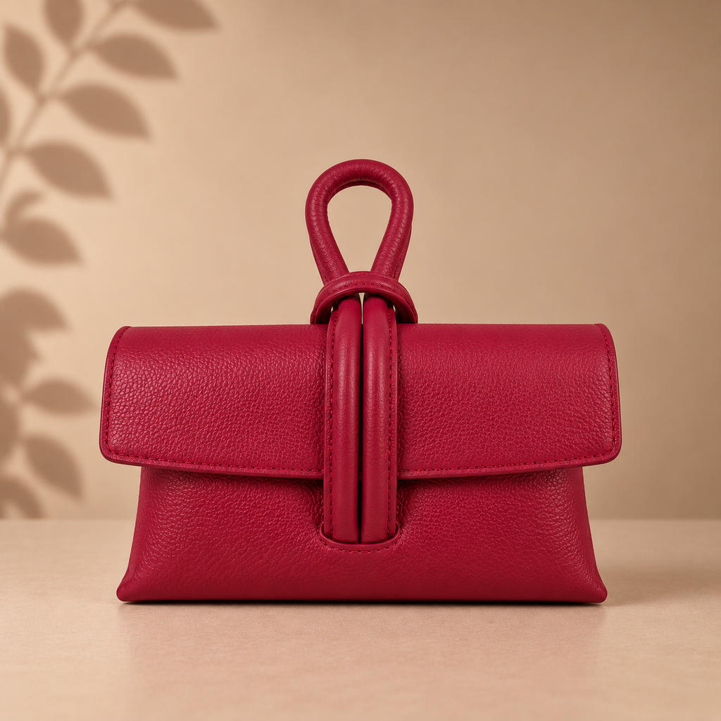 Red Italian Leather Clutch bag by Kenmare Cashmere