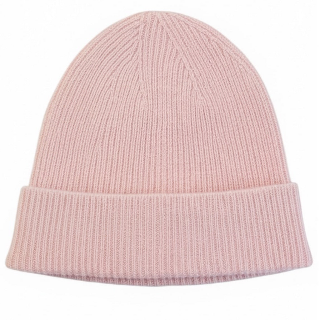 Ribbed Cashmere Beanie in Baby Pink