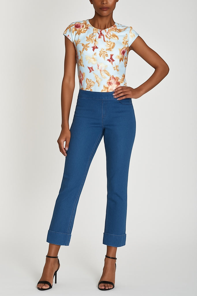 Robell Bella 09 Turn Up Jeans in Denim Blue