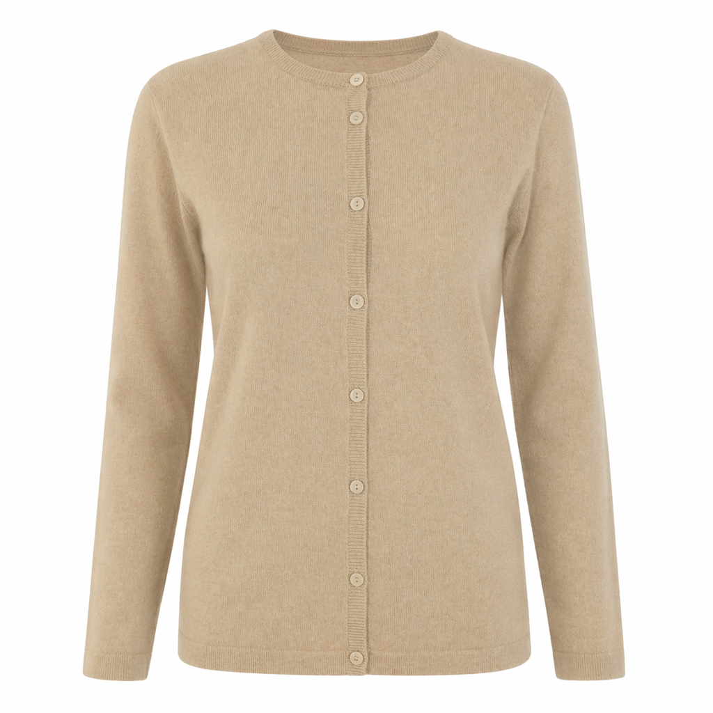 Sand 100% Pure Cashmere Cardigan with Elegant Buttons by Kenmare Cashmere
