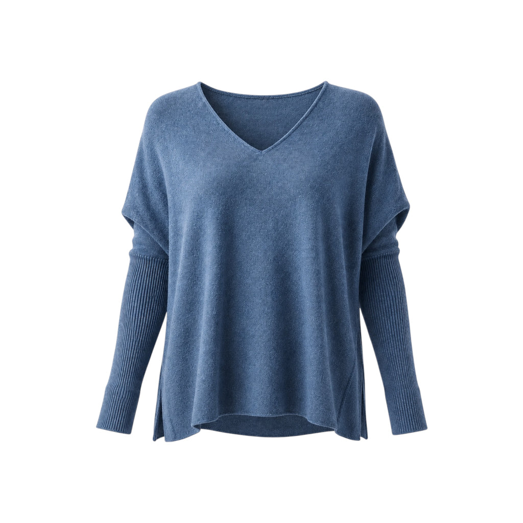 Steel Blue 100% Pure Cashmere V Neck Tunic by Kenmare Cashmere