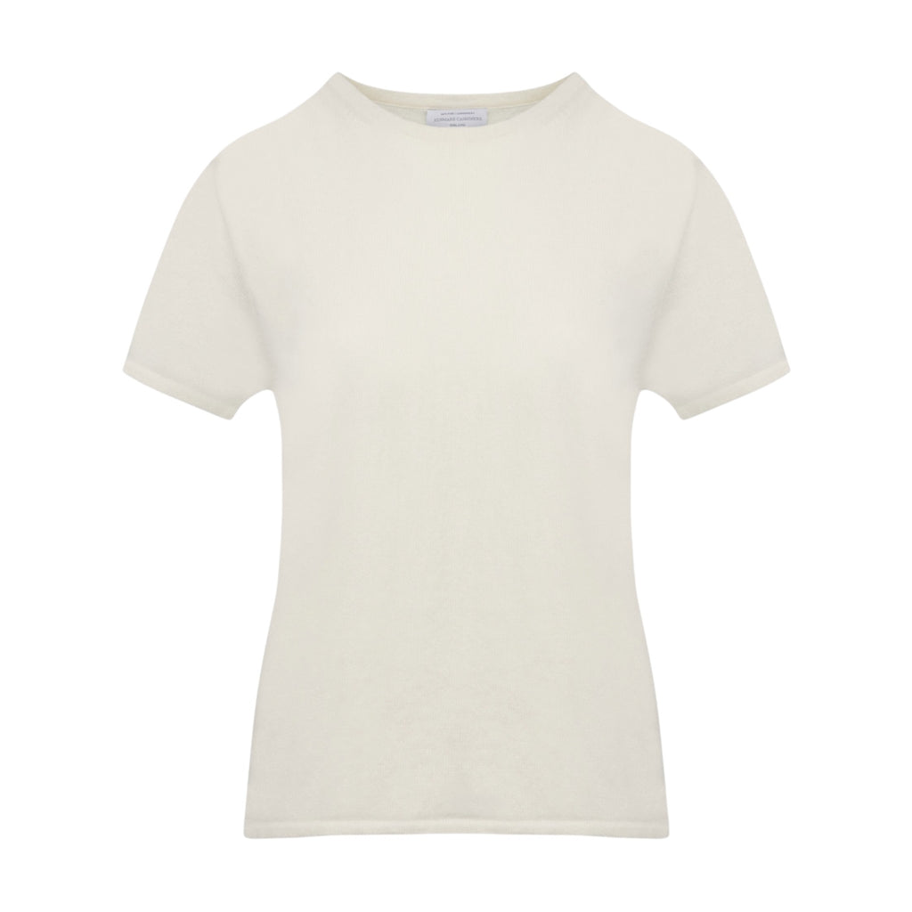 White 100% Pure Cashmere T-shirt with Crew Neck and Half Sleeves by Kenmare Cashmere 