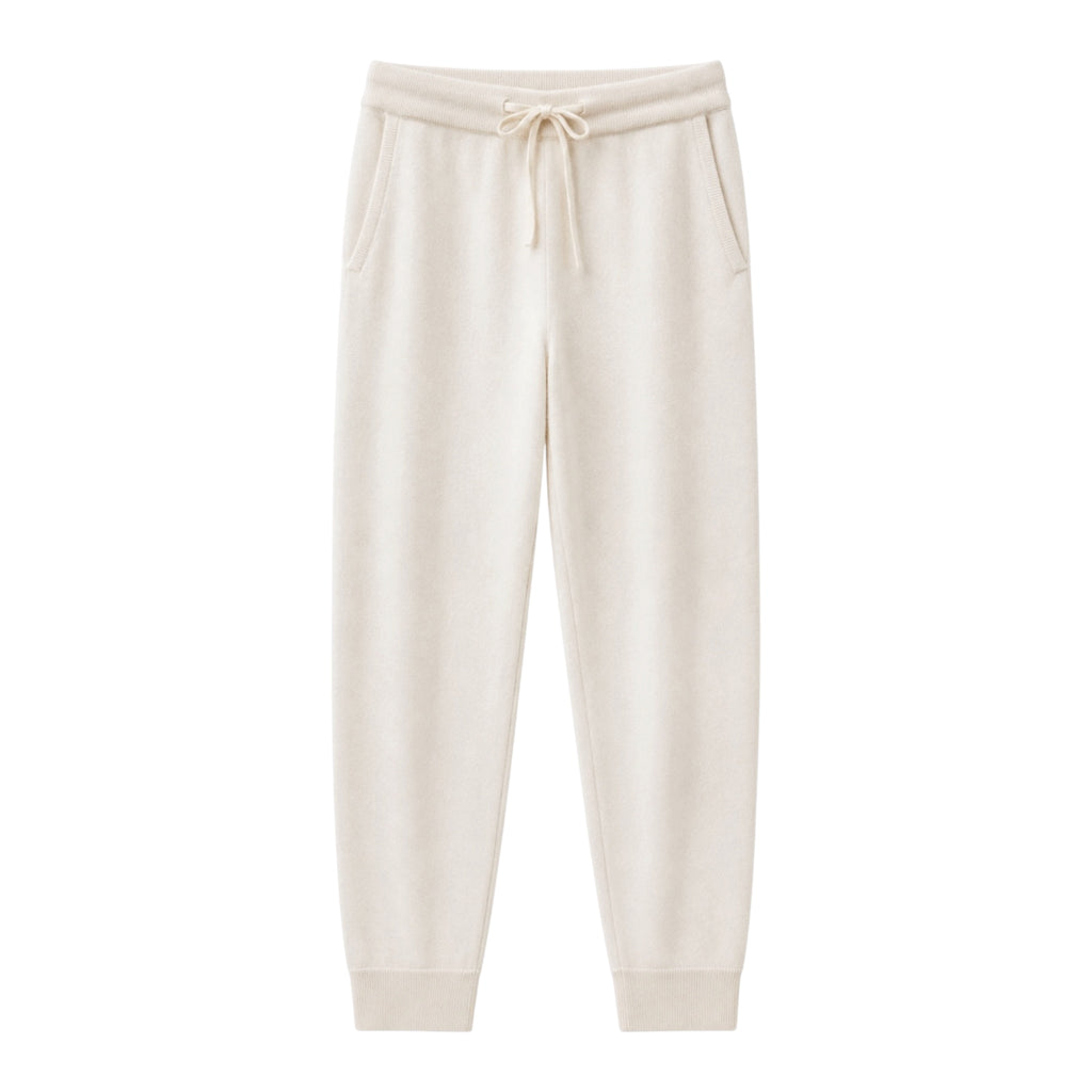 Winter White 100% Pure Cashmere Joggers by Kenmare Cashmere 