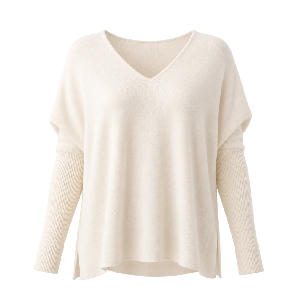 Winter White 100% Pure Cashmere V Neck Tunic by Kenmare Cashmere