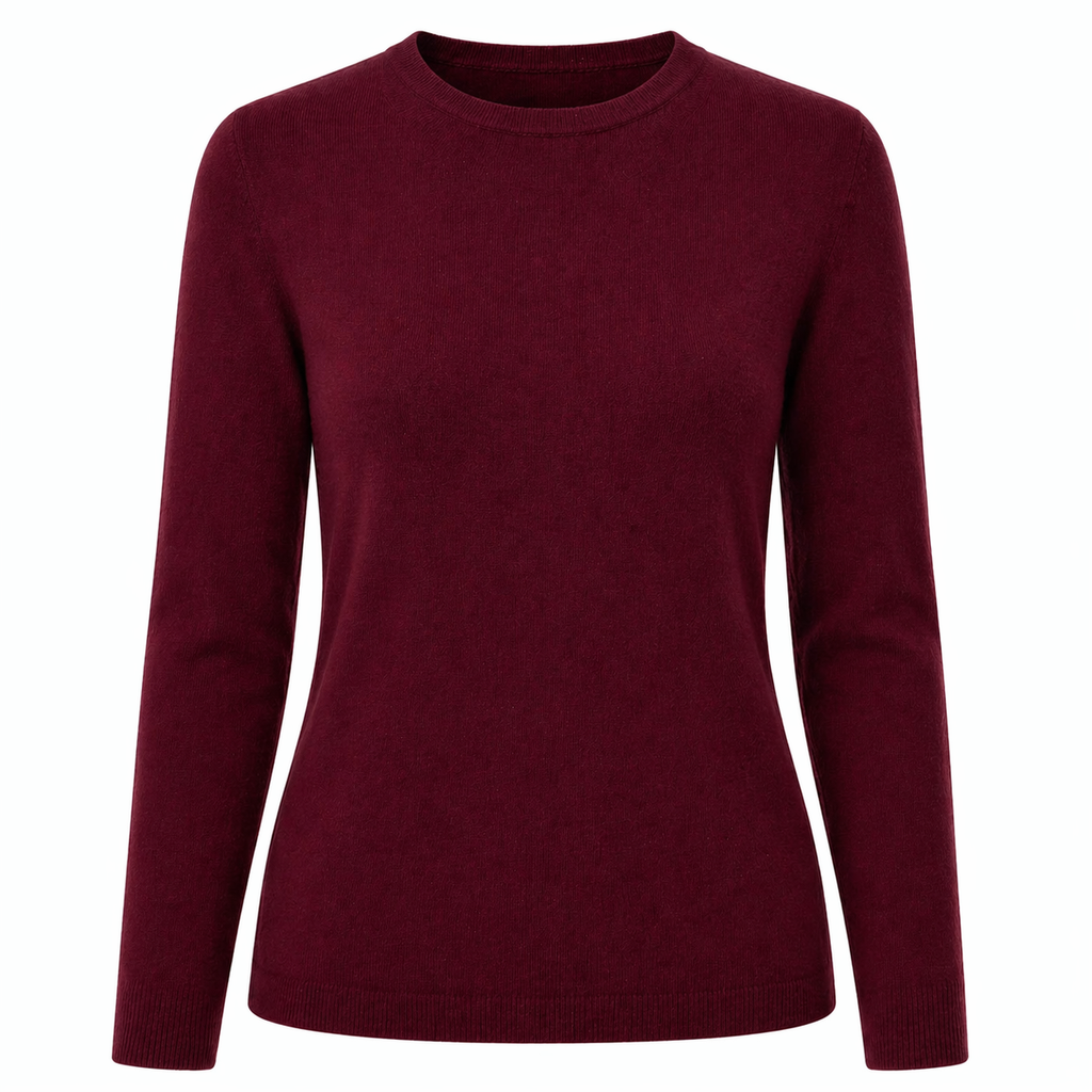 Women's Burgundy 100% Pure Cashmere Round Neck Sweater by Kenmare Cashmere