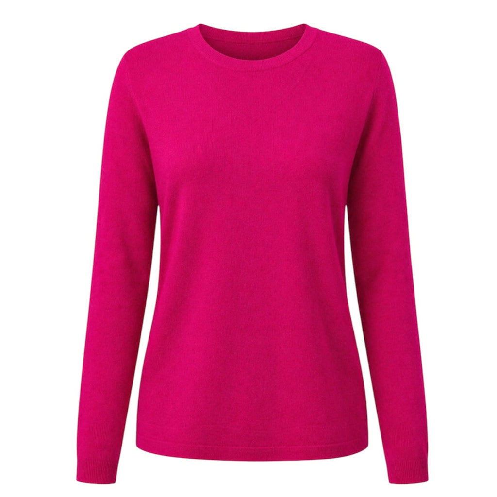 Women's Cerise Pink 100% Pure Cashmere Round Neck Sweater by Kenmare Cashmere