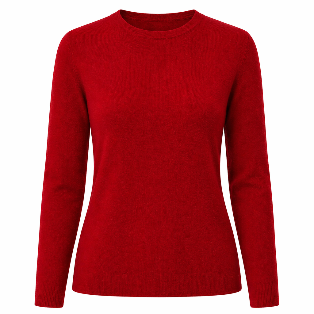 Women's Deep Red 100% Pure Cashmere Round Neck Sweater by Kenmare Cashmere