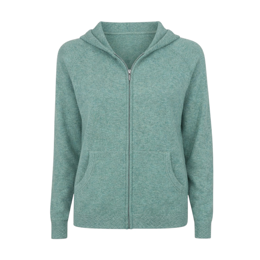 Sea green cashmere hoodie for women by Kenmare Cashmere