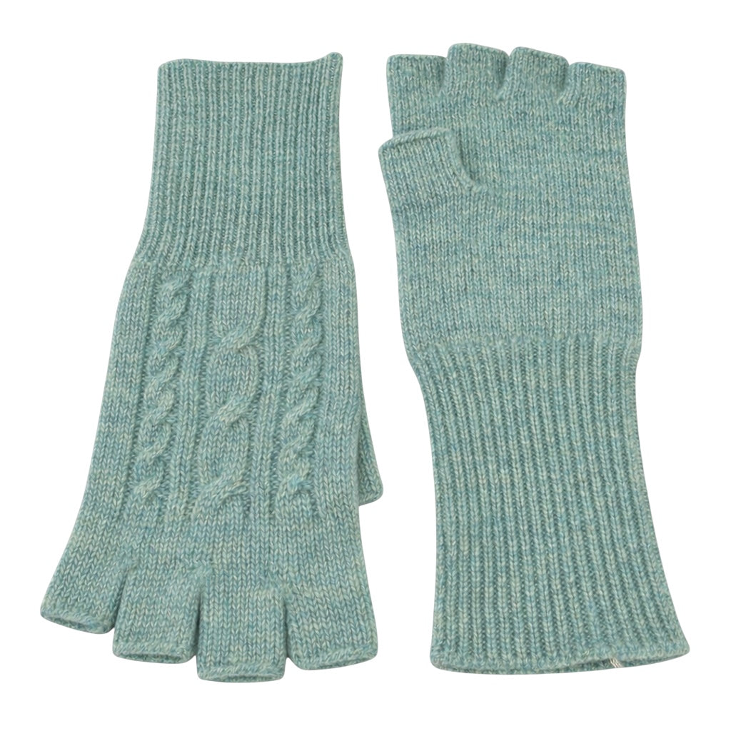 Sea green cashmere fingerless gloves by Kenmare Cashmere