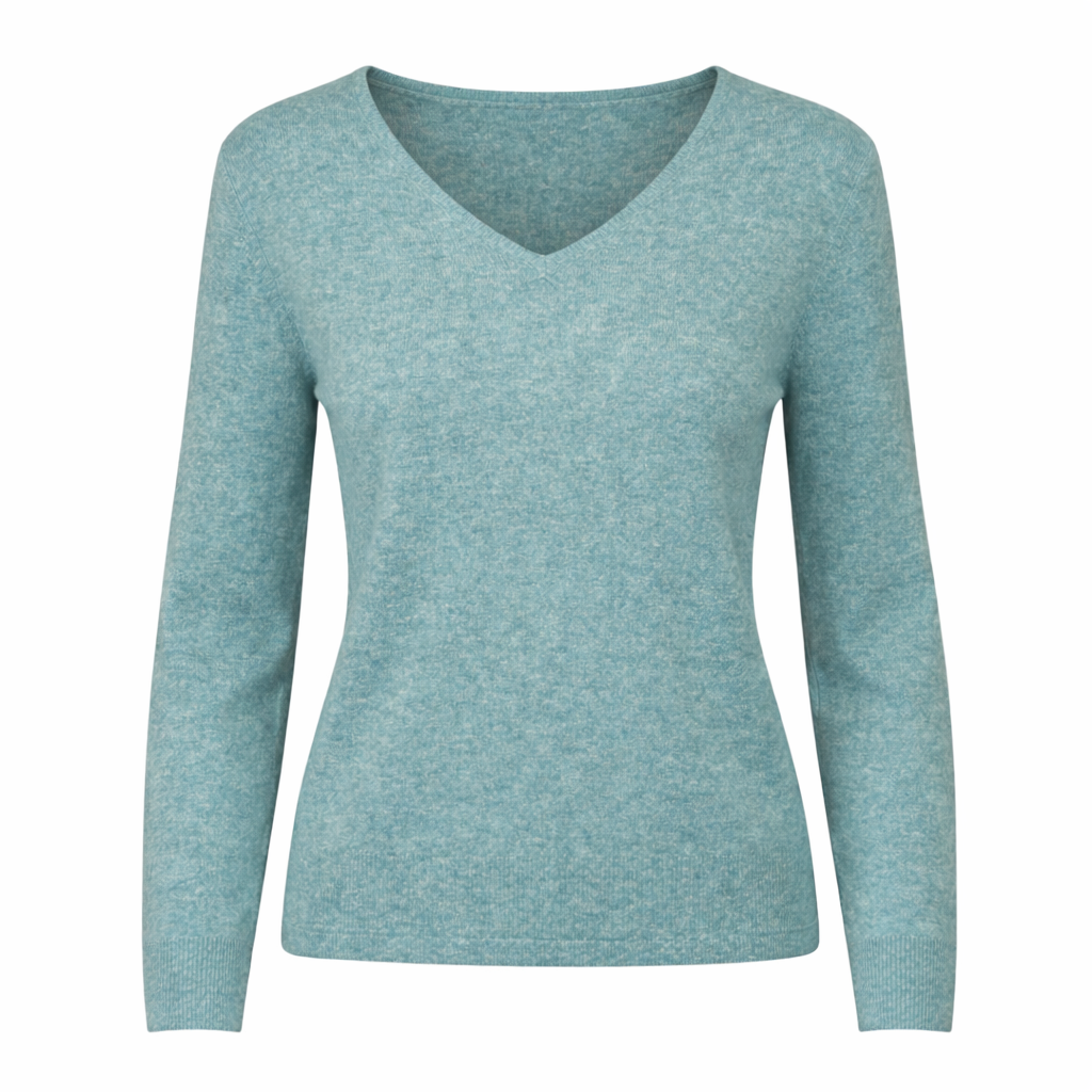 Women’s sea green cashmere V-neck sweater by Kenmare Cashmere