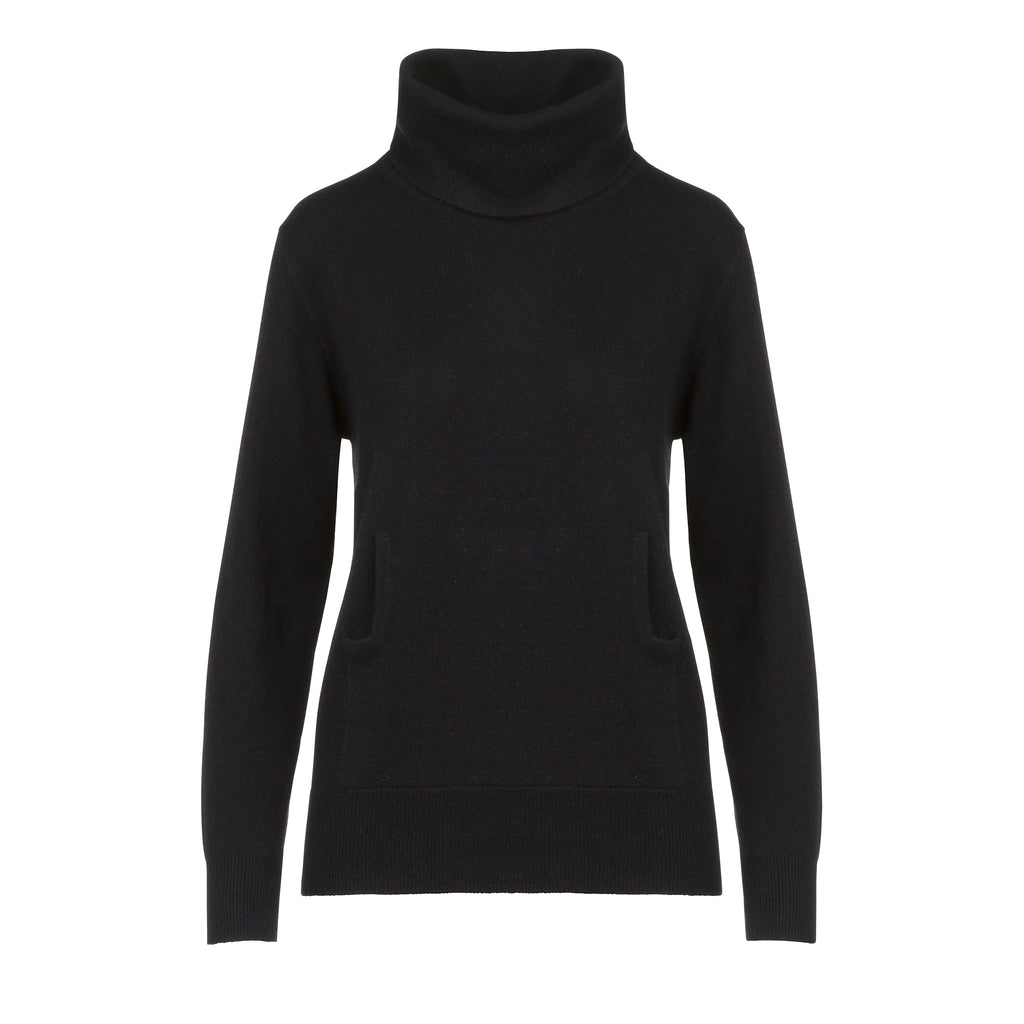 Black 100% Pure Cashmere Cowl Neck with Pouch by Kenmare Cashmere