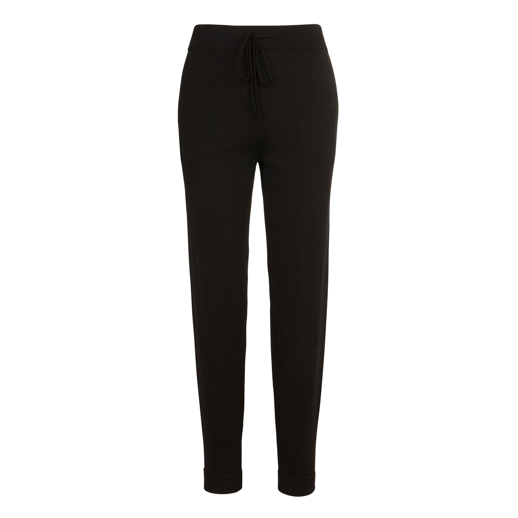 Black 100% Pure Cashmere Joggers with Drawstring Waist and Ribbed Cuffs