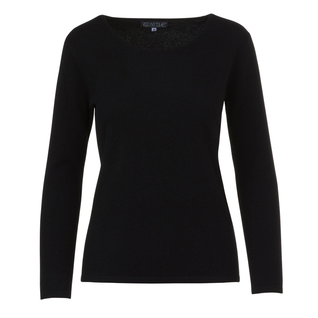 Black 100% Pure Cashmere Scoop Neck Sweater by Kenmare Cashmere