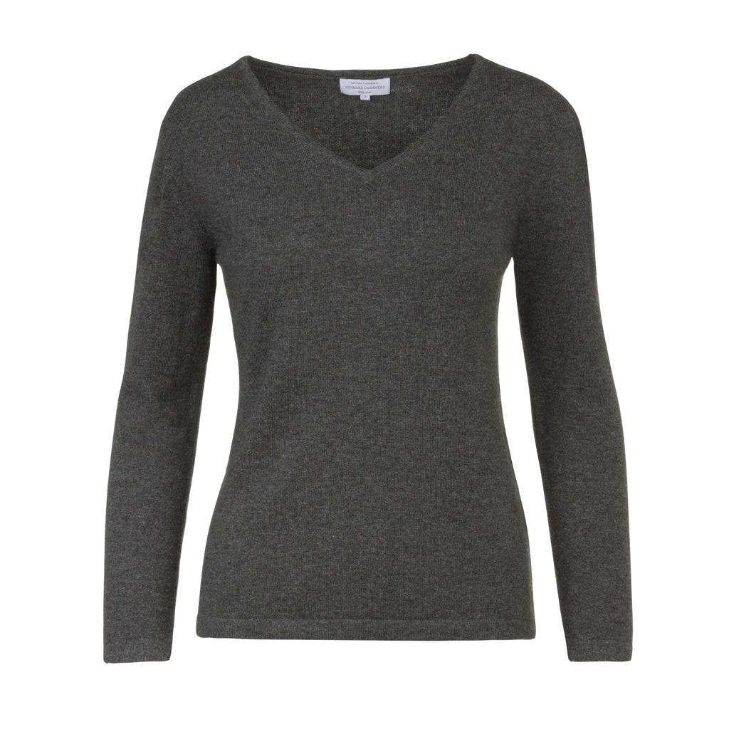 Deep Charcoal Grey 100% Pure Cashmere V Neck Sweater by Kenmare Cashmere
