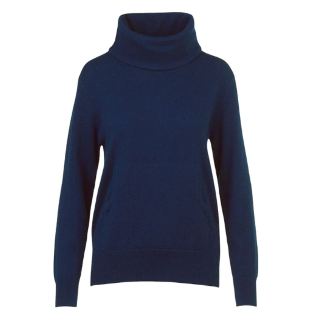 Deep Navy Blue 100% Pure Cashmere Cowl Neck with Pouch by Kenmare Cashmere