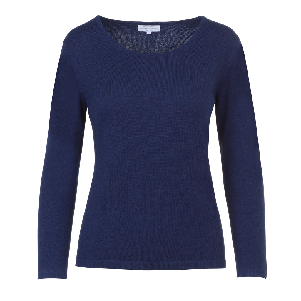 Rich Navy Blue 100% Pure Cashmere Scoop Neck Sweater by Kenmare Cashmere