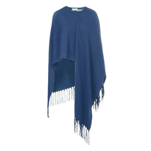 Denim Blue 100% Pure Cashmere Cape with Removable Fringe by Kenmare Cashmere
