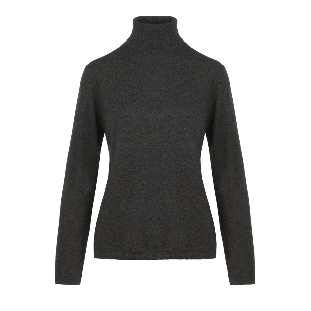 Ladies Cashmere Polo Neck in Charcoal Grey