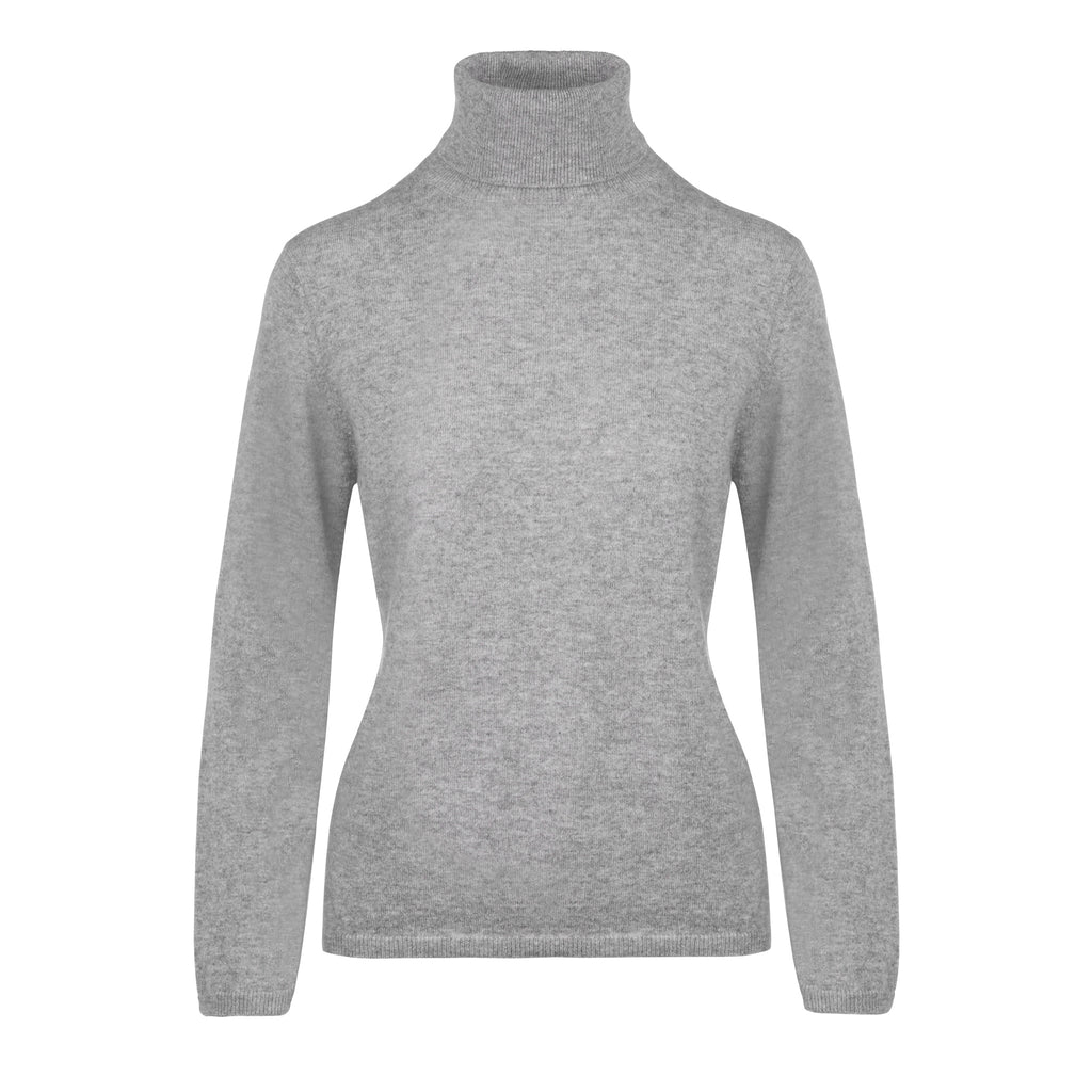 Ladies Cashmere Polo Neck in Silver Grey