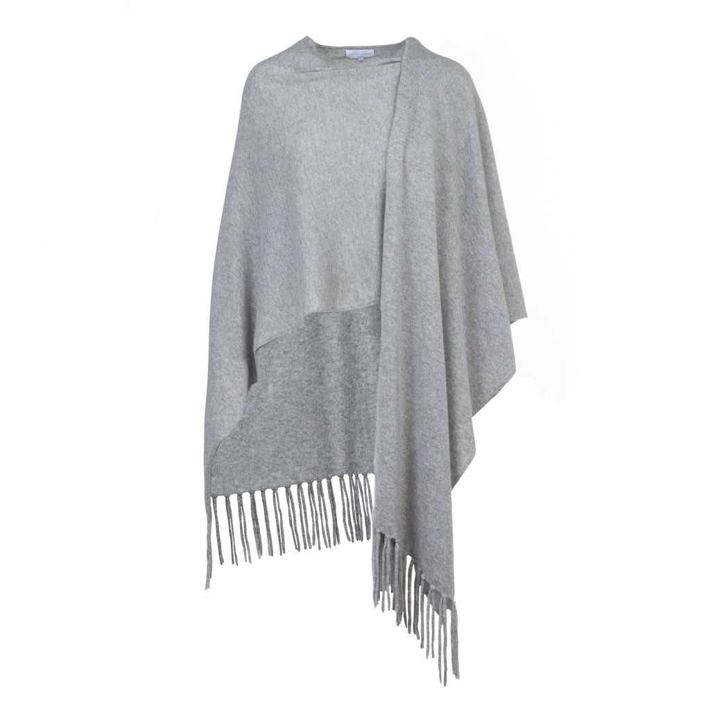 Silver Grey 100% Pure Cashmere Cape with Removable Fringe by Kenmare Cashmere