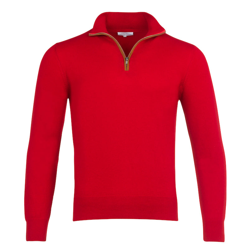 Half Zip With Leather Trim in Papavero Red