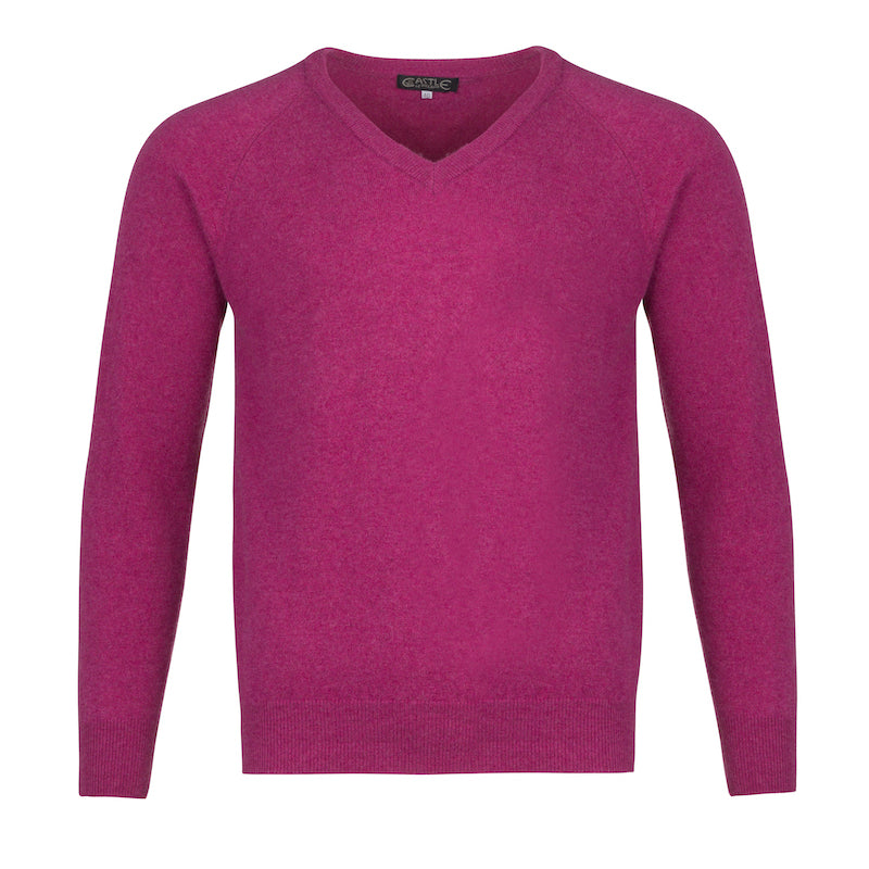 Men's Cashmere V-Neck Sweater in Loganberry