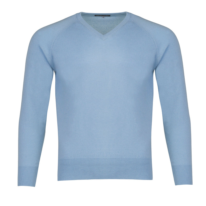Men's Cashmere V-Neck Sweater in Baby Blue