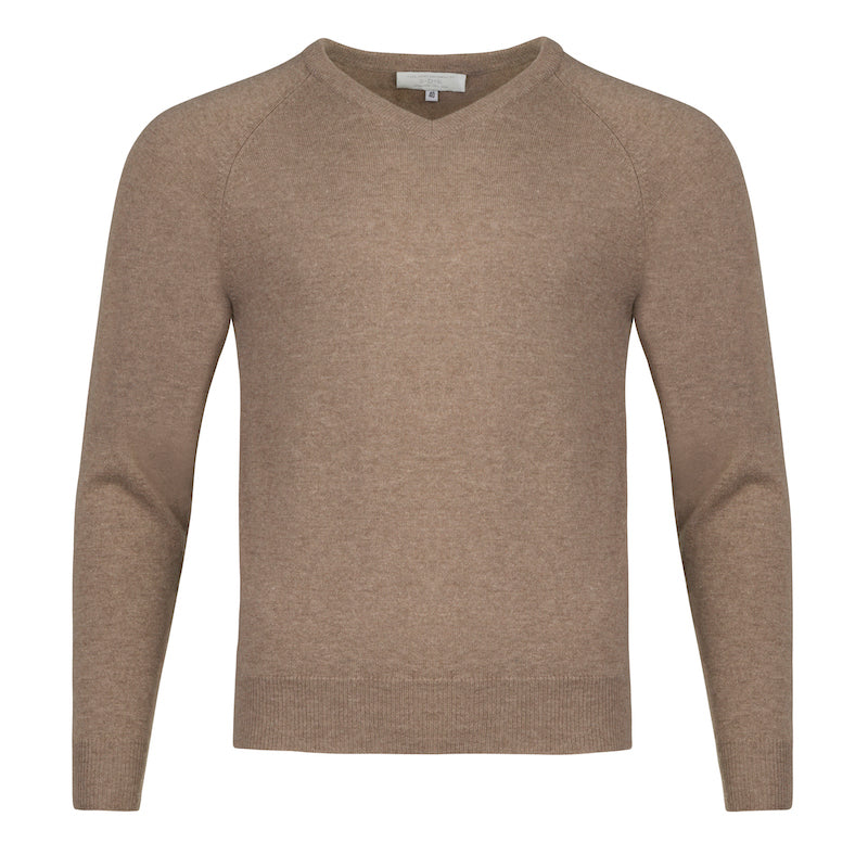 Men's Cashmere V-Neck Sweater in Light Brown