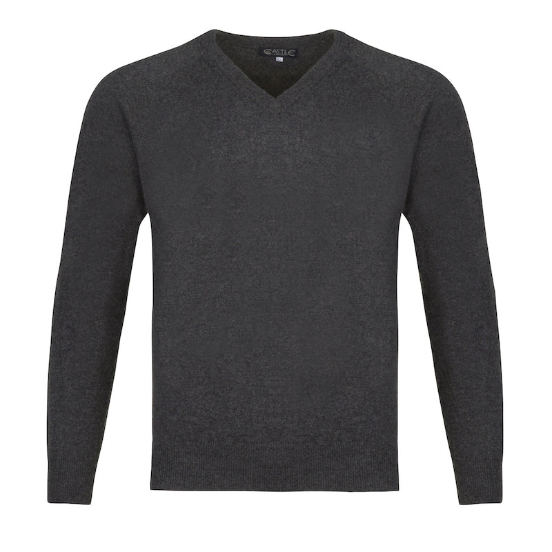 Men's Cashmere V-Neck Sweater in Charcoal Grey