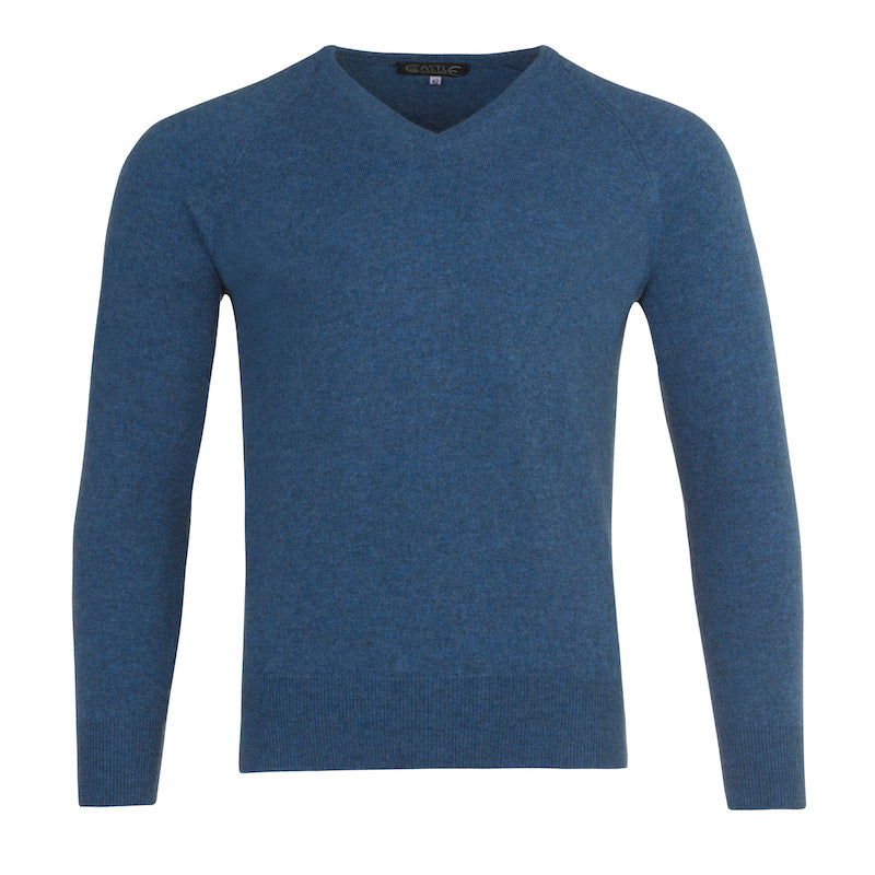Men's Cashmere V-Neck Sweater in Denim Blue