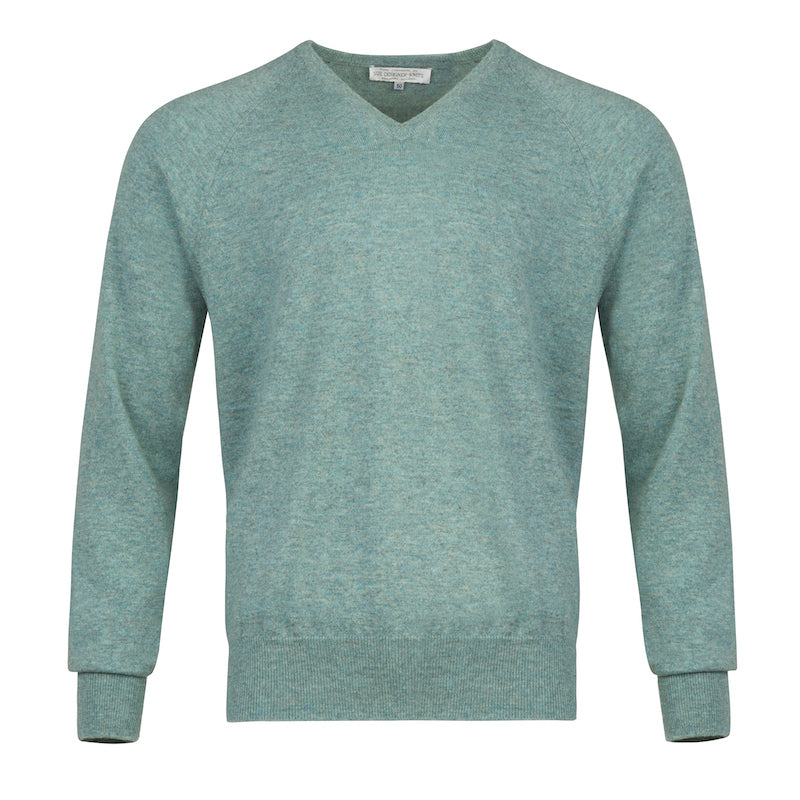 Men's Cashmere V-Neck Sweater in Sea Green
