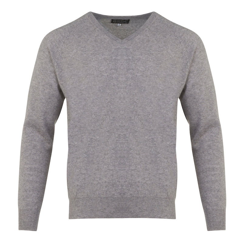 Men's Cashmere V-Neck Sweater in Silver Grey