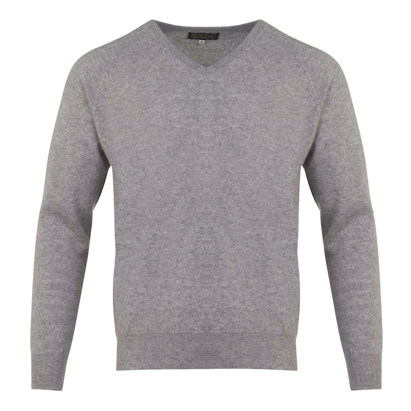 Men’s Light Grey 100% Pure Cashmere V Neck Sweater by Kenmare Cashmere 