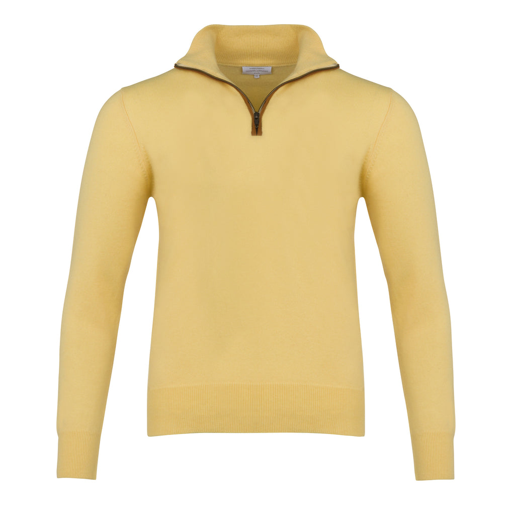 Half Zip with Leather Trim in Banana Yellow