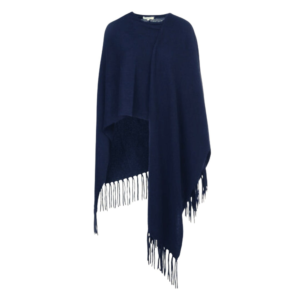 Deep Navy 100% Pure Cashmere Cape with Removable Fringe by Kenmare Cashmere