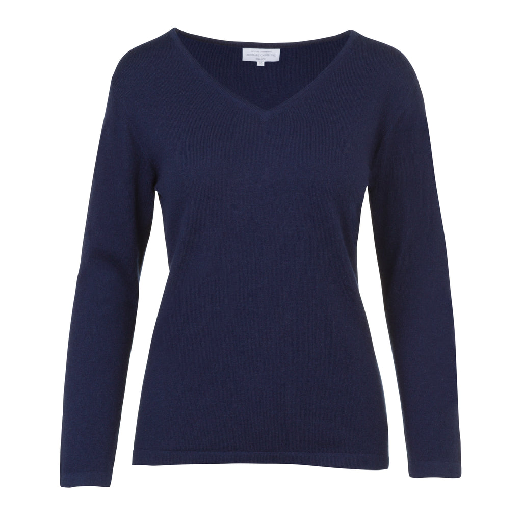 Deep Navy Blue 100% Pure Cashmere V Neck Sweater by Kenmare Cashmere