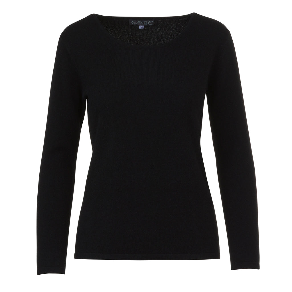 Women's Scoop Neck Cashmere Sweater in Black
