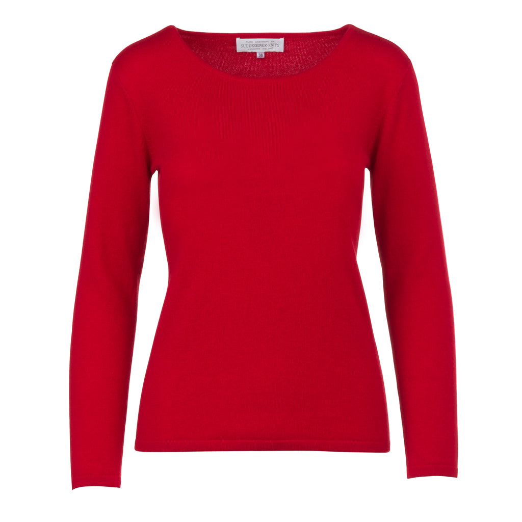 Women's Scoop Neck Cashmere Sweater in Soft Red